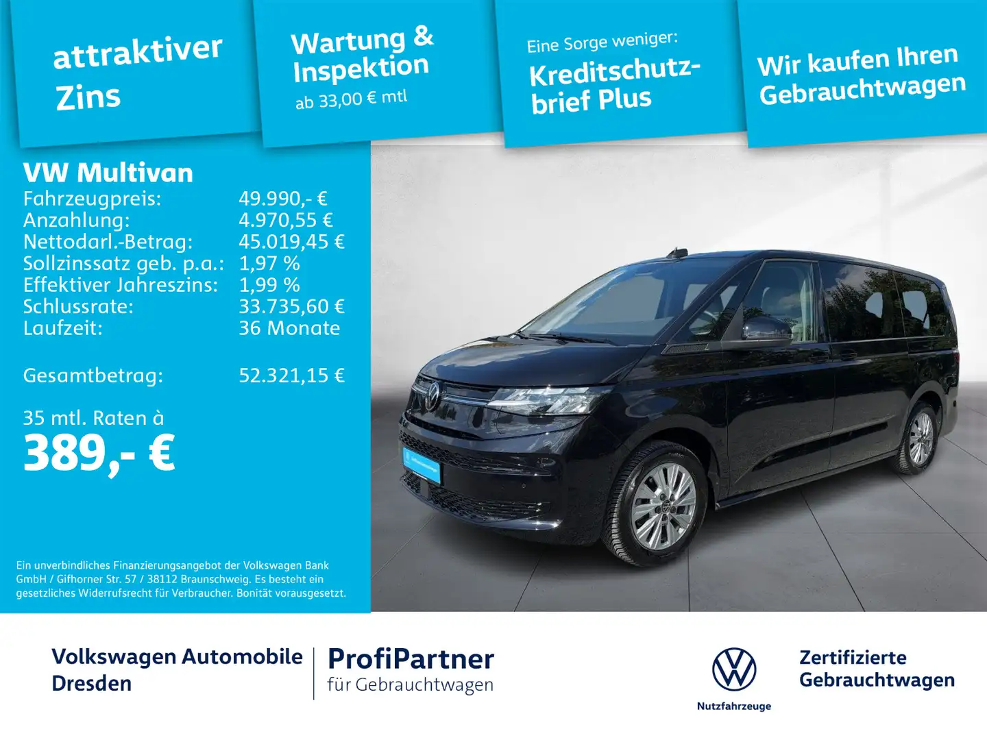 Volkswagen T7 Multivan T7 Multivan Life LANG LED NAV AHZV ACC SIDE 1,99 Schwarz - 1