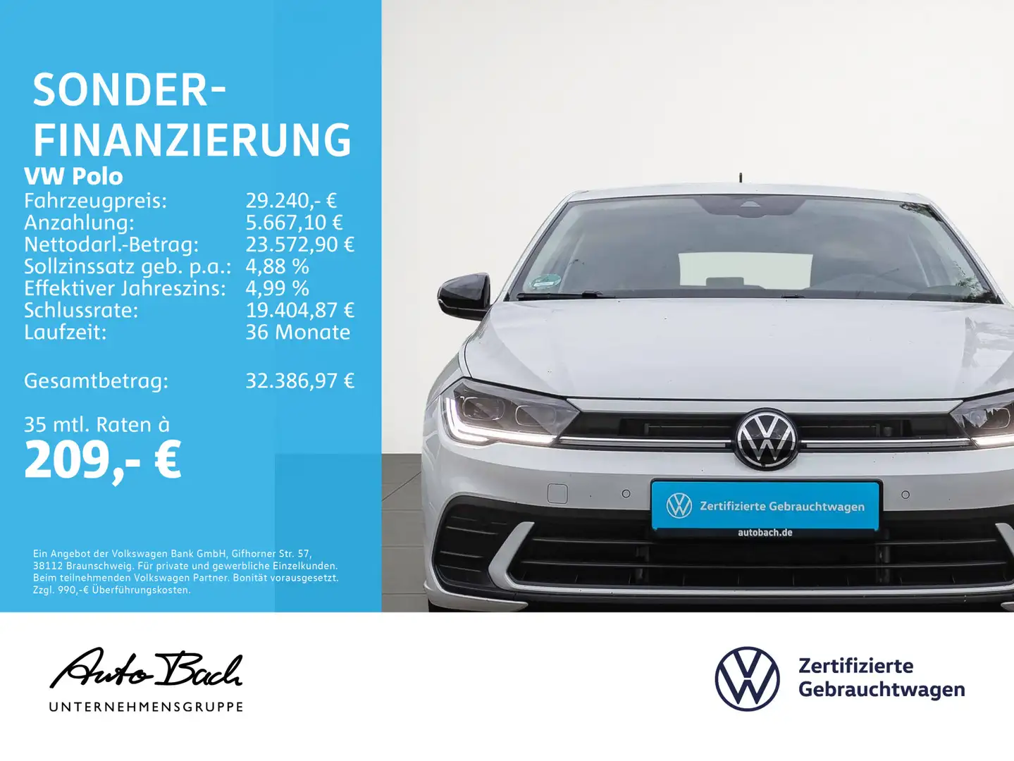 Volkswagen Polo 1.0 TSI DSG Goal, LED-Matrix, Navi, App-Con Weiß - 2