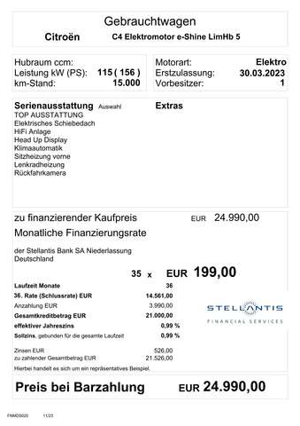 Citroen E-C4 Electric Shine 136 Automatik *ab 0,99% eff. Zins!*