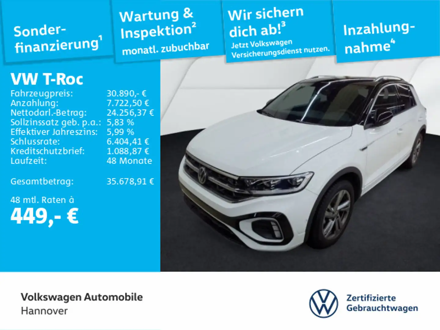 Volkswagen T-Roc 1.5 TSI DSG R-Line Navi AHK Kamera ACC LED Weiß - 1
