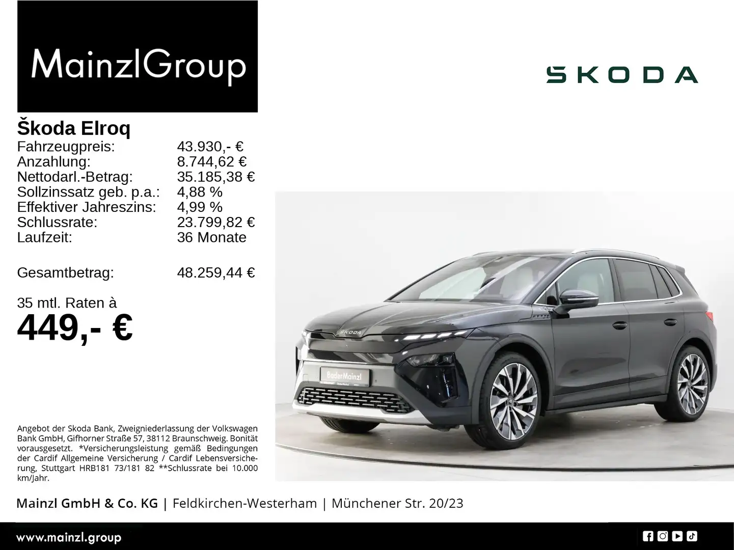 Skoda Elroq 85 Lodge AHK ACC HUD 4xSHZ 360 WäPu Matrix Schwarz - 1