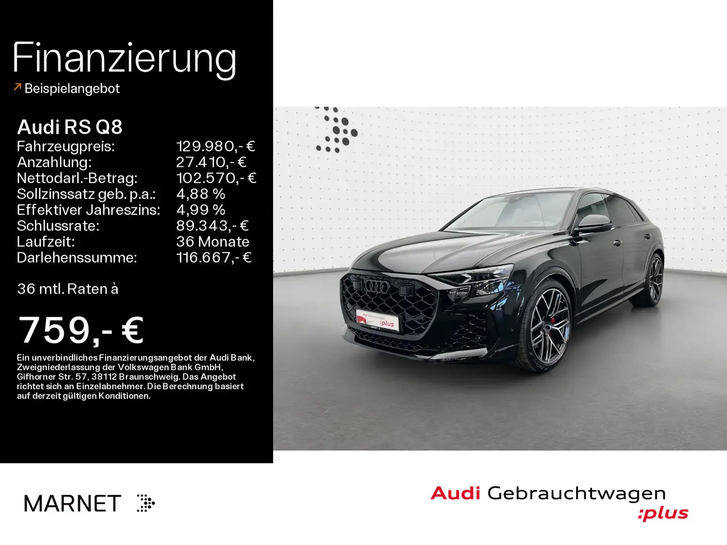 Audi RS Q8 quattro*Navi*Matrix*Alu*AHK*B&O*HUD*PDC*Pa Schwarz - 1