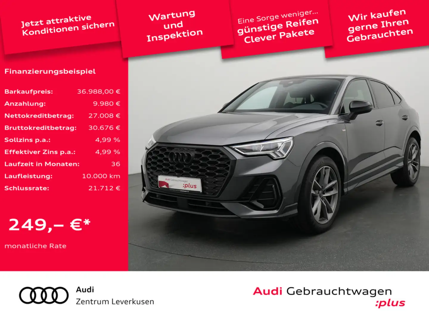 Audi Q3 Sportback S line S-TRON PANO AHK ACC LEDER Grau - 1