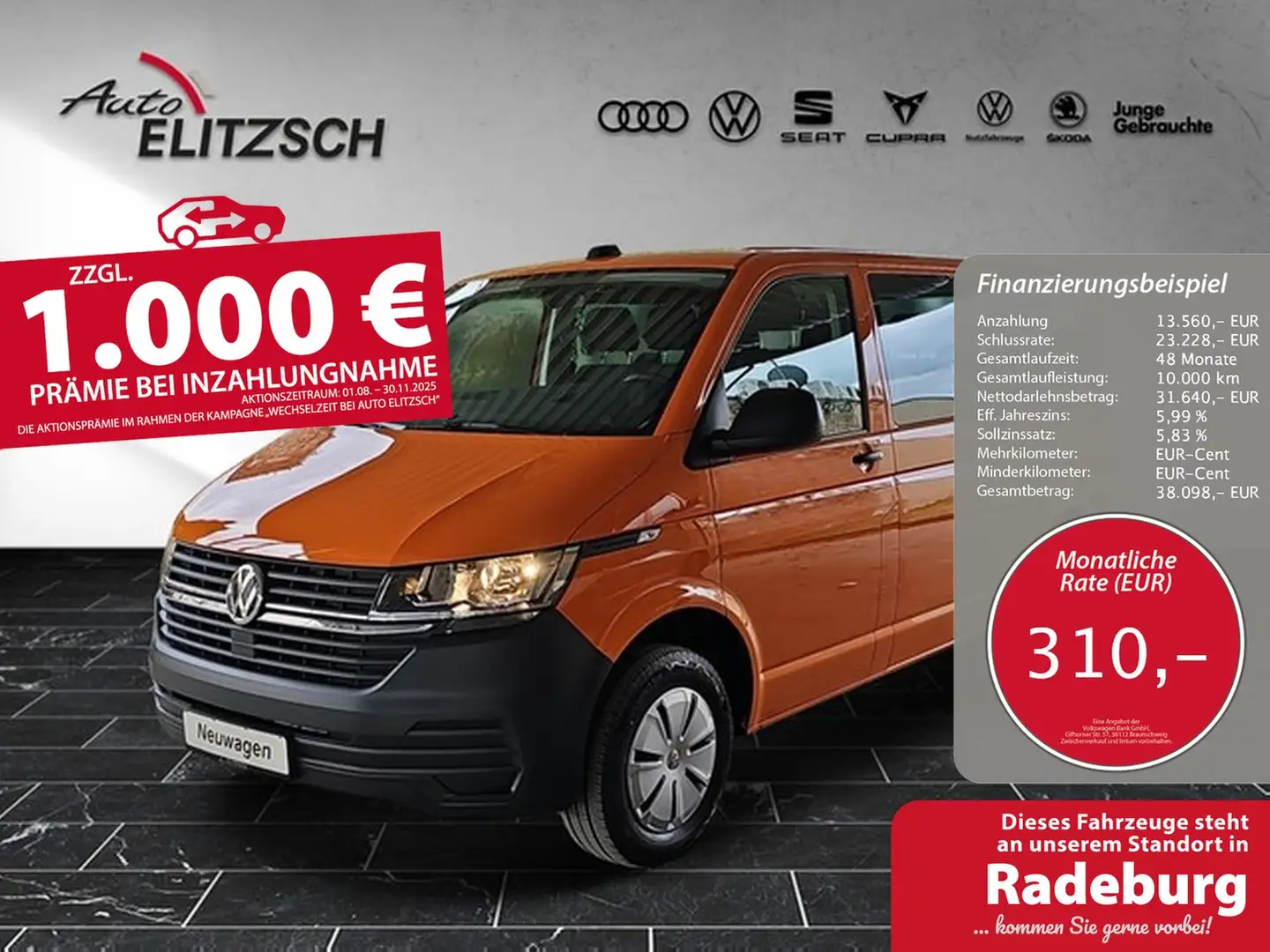 Volkswagen T6 Kombi T6.1 TDI 9- Sitzer KLIMA AHK RFK SITZH. Orange - 1