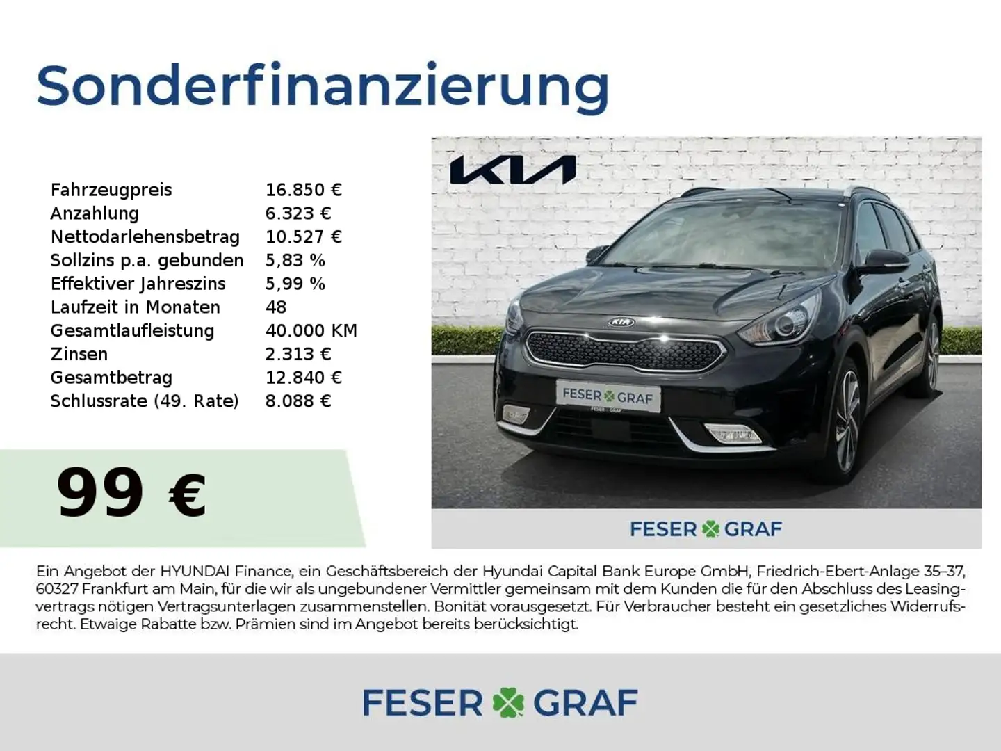 Kia Niro GDI Hybrid 1.6 Spirit Leder-Paket 8-fach-bereift Schwarz - 1