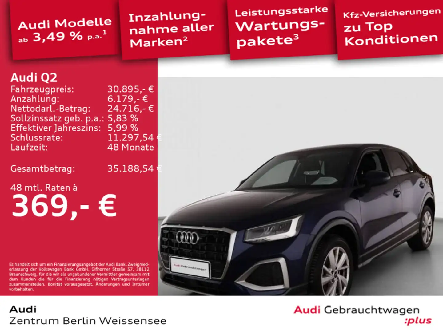 Audi Q2 35 TFSI S-TRO*APP*LANE*RFK*NAVI*VKE*ZVR*LED** Blau - 1