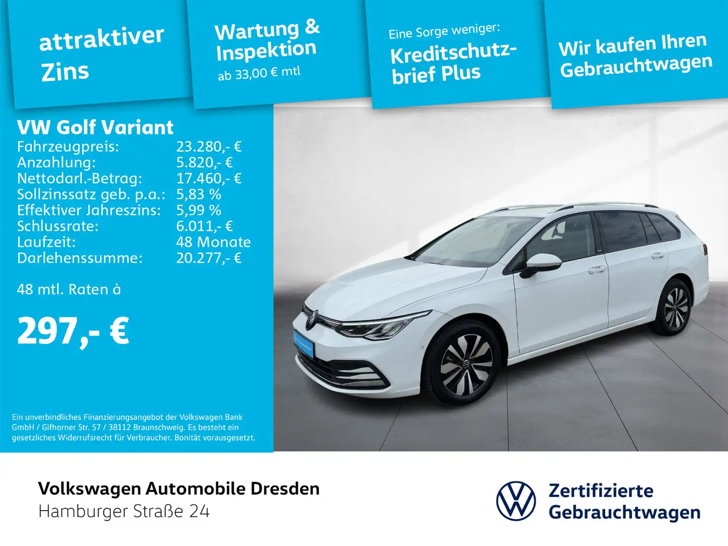 Volkswagen Golf Variant Golf VIII Variant Move 1.0 eTSI LED LANE ACC PDC Weiß - 1