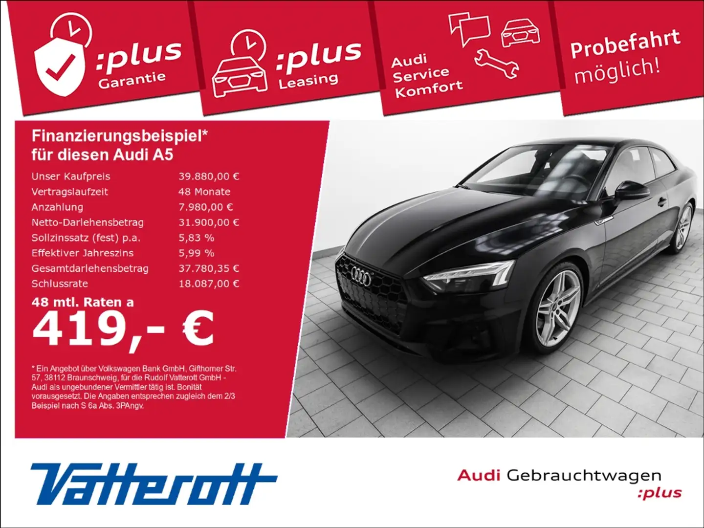 Audi A5 Coupe 50 TDI quattro S line Pano Navi Leder Schwarz - 1