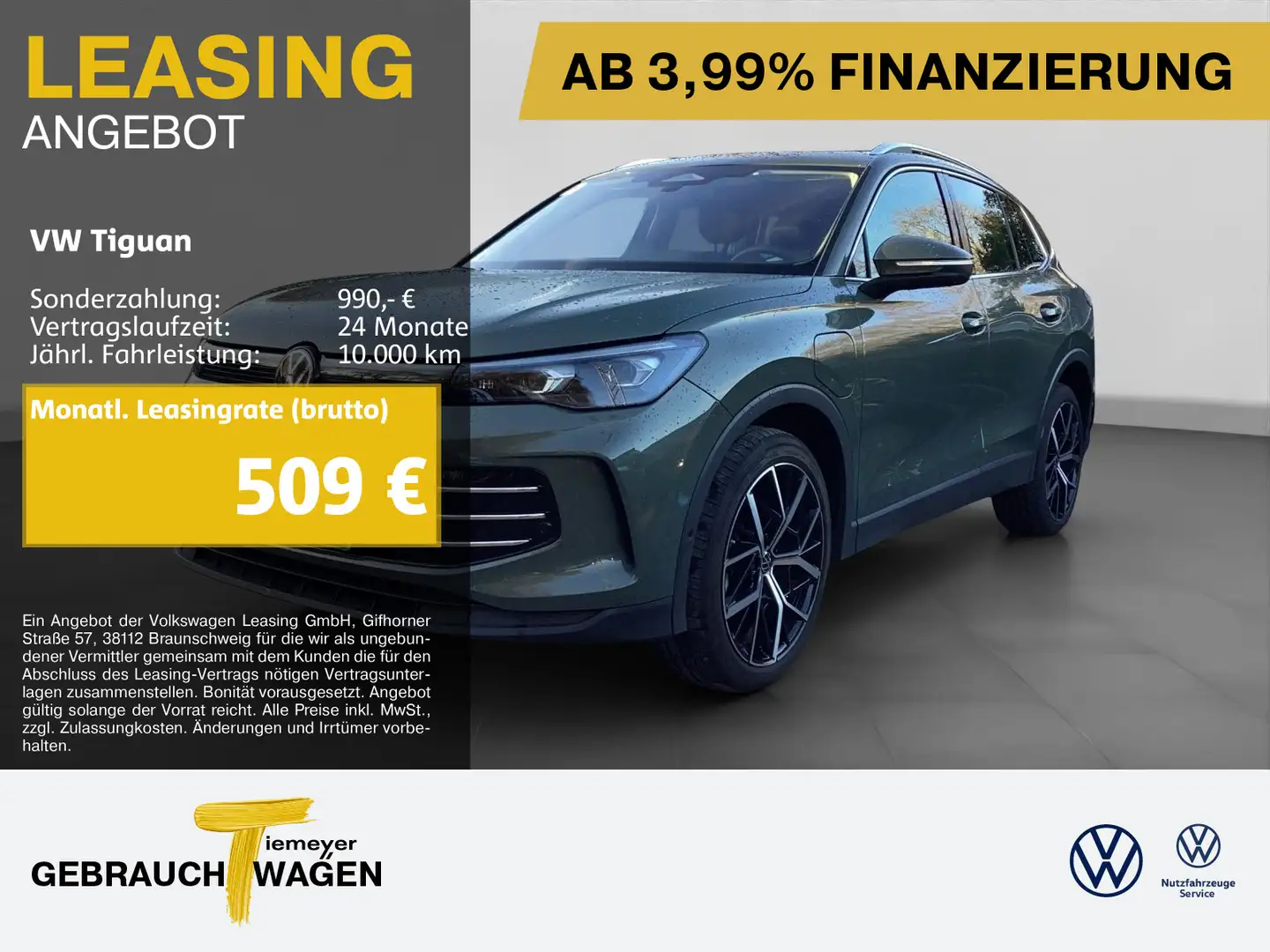 Volkswagen Tiguan eHybrid ELEGANCE LM20 PANO HuD 360° Grün - 1