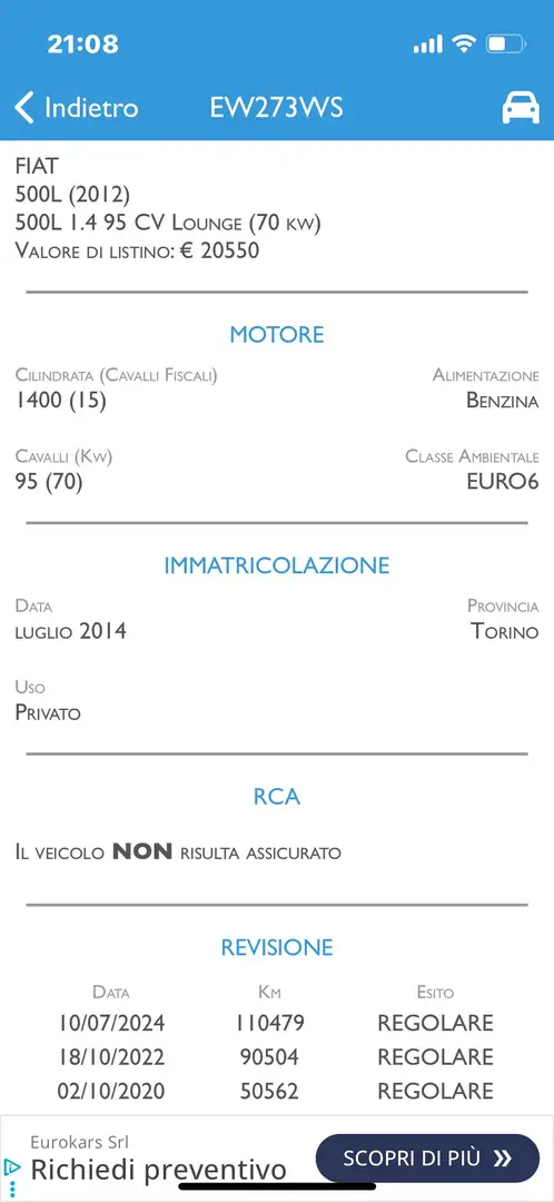 Fiat 500L 1.4 Lounge 95cv.  euro. 6. - 2