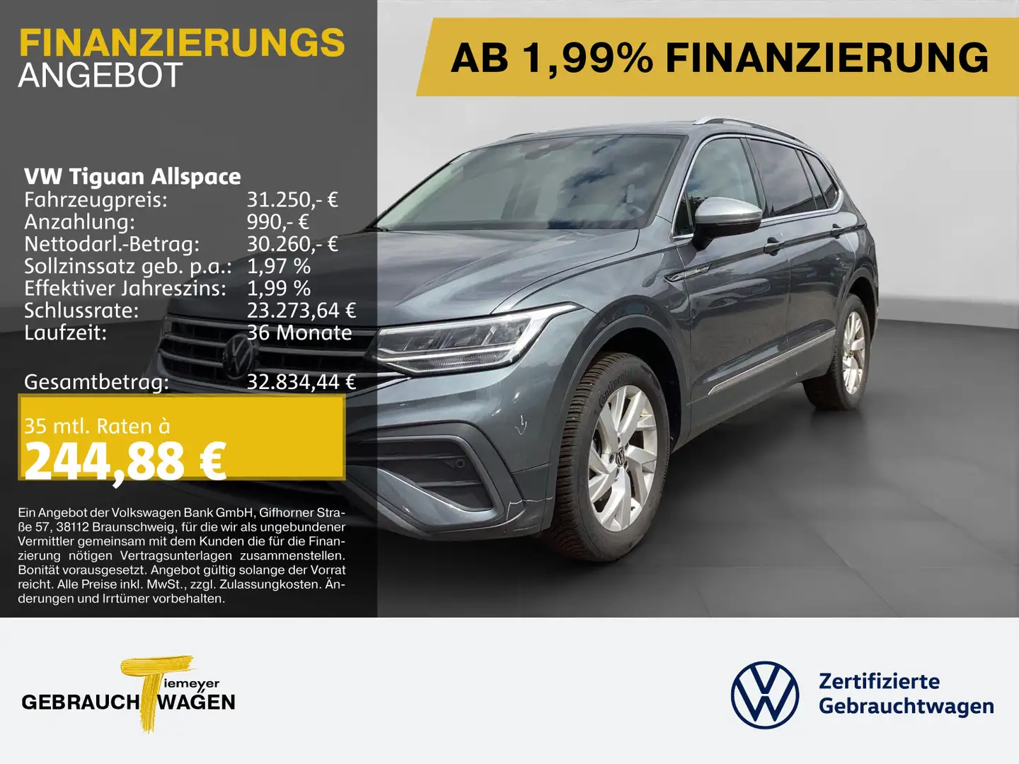Volkswagen Tiguan Allspace 1.5 TSI DSG LIFE 7-SITZE NAVI AH Grau - 1