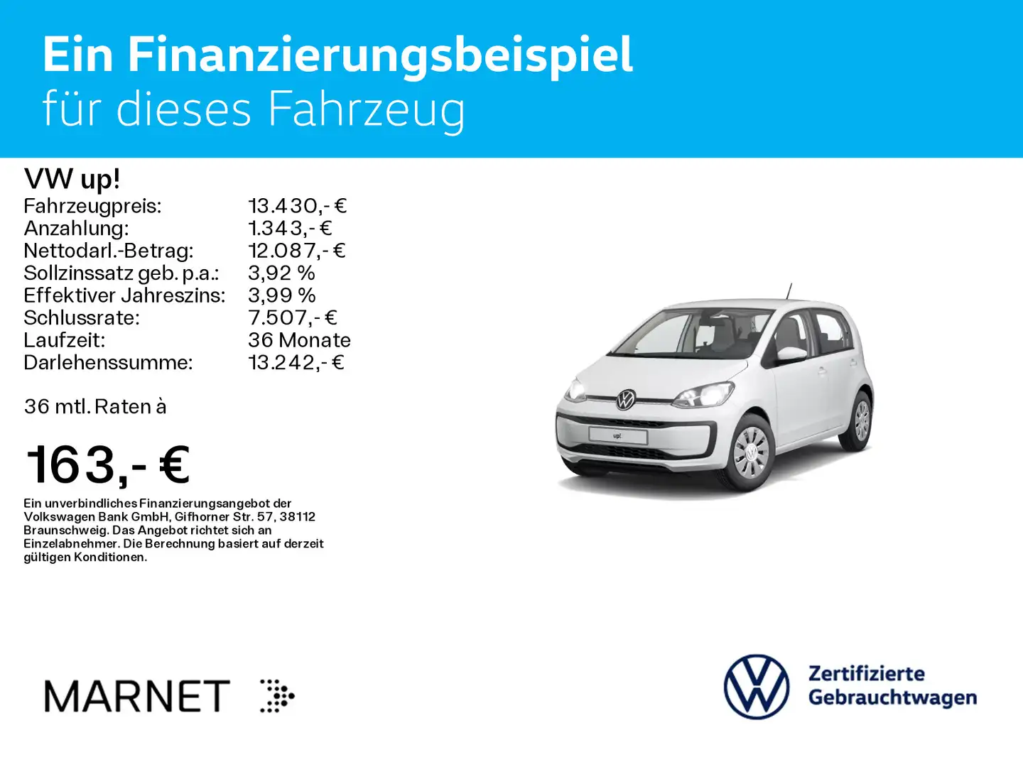 Volkswagen up! 1.0 move up! *KAMERA*KLIMA*PDC*ALLWETTER Weiß - 2