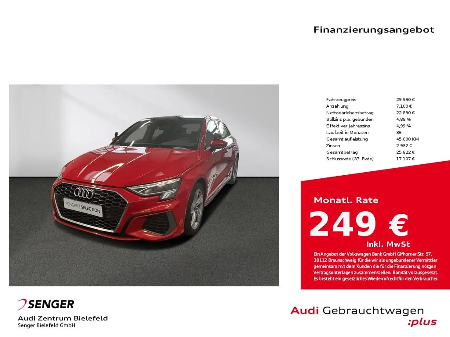 Audi A3 S line 35 TFSI MMI LED Panorama Rouge - 1