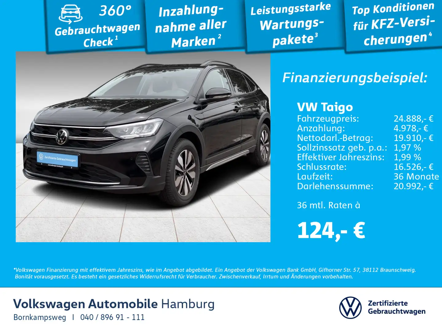 Volkswagen Taigo 1.0 TSI Goal DSG App-Con. Sitzh. Rückfahrk Noir - 1