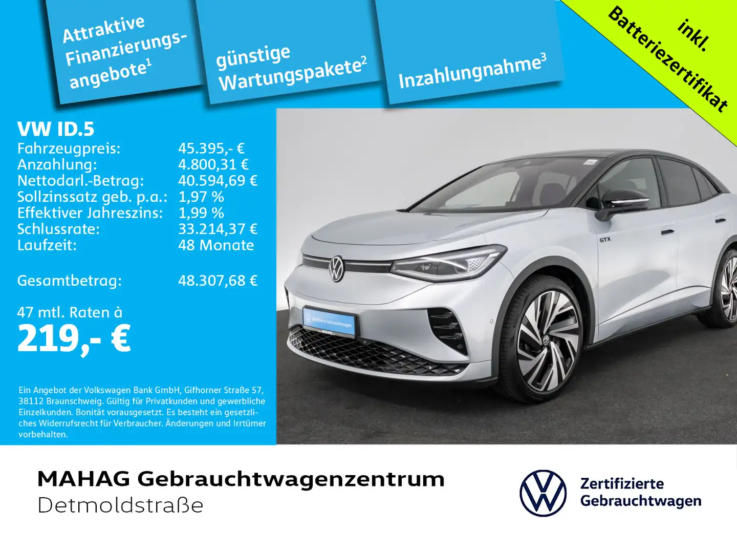 Volkswagen ID.5 GTX 250kW WärmePu NaviPro IQ.LIGHT Pano eKl Silber - 1