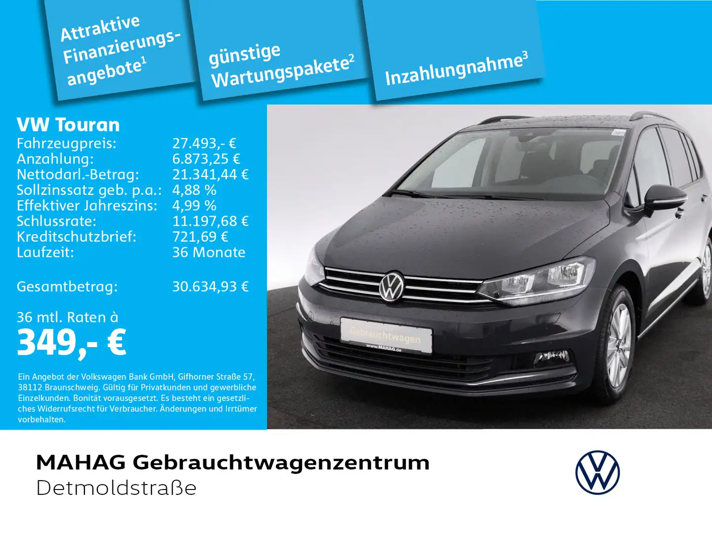 Volkswagen Touran 2.0 TDI Comfortline AHK Navi Kamera Gris - 1