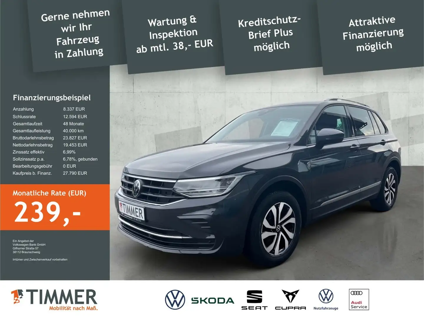 Volkswagen Tiguan 2.0 TDI DSG ACTIVE *LED *AHK *ACC *APP-CONN *ALU Grau - 2