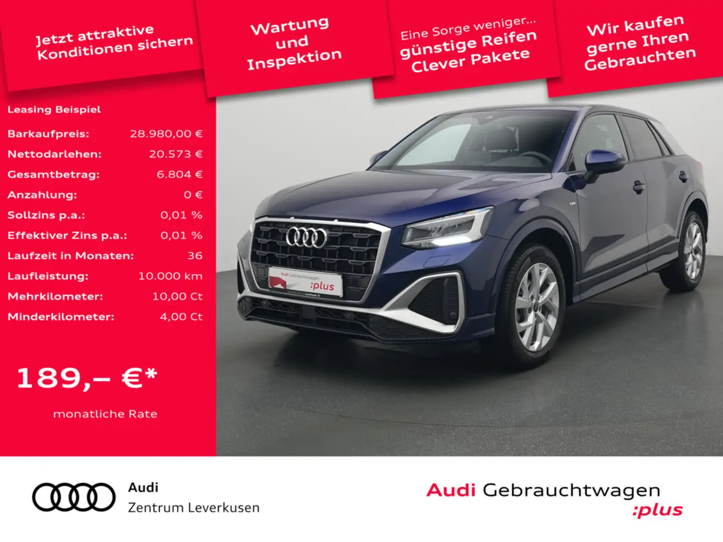 Audi Q2 S line AHK SHZ CARPLAY LEDER VIRT PORT NAV Blau - 1