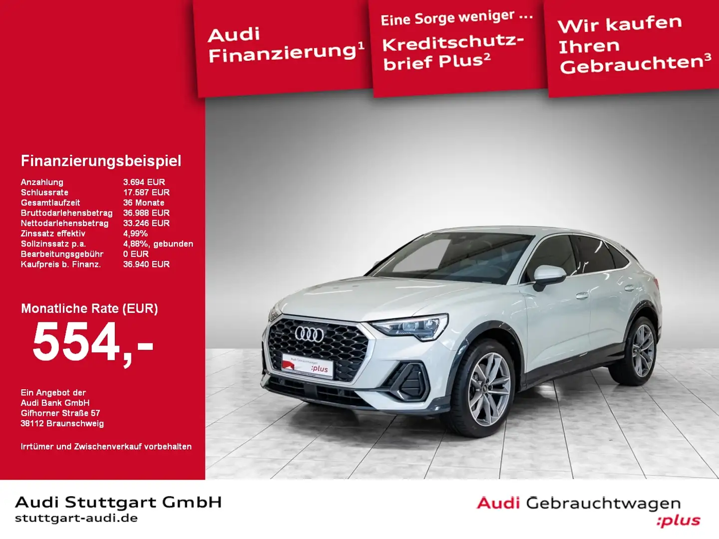 Audi Q3 Sportback 40 TDI qu S line AHK Keyless virtCo Silber - 1