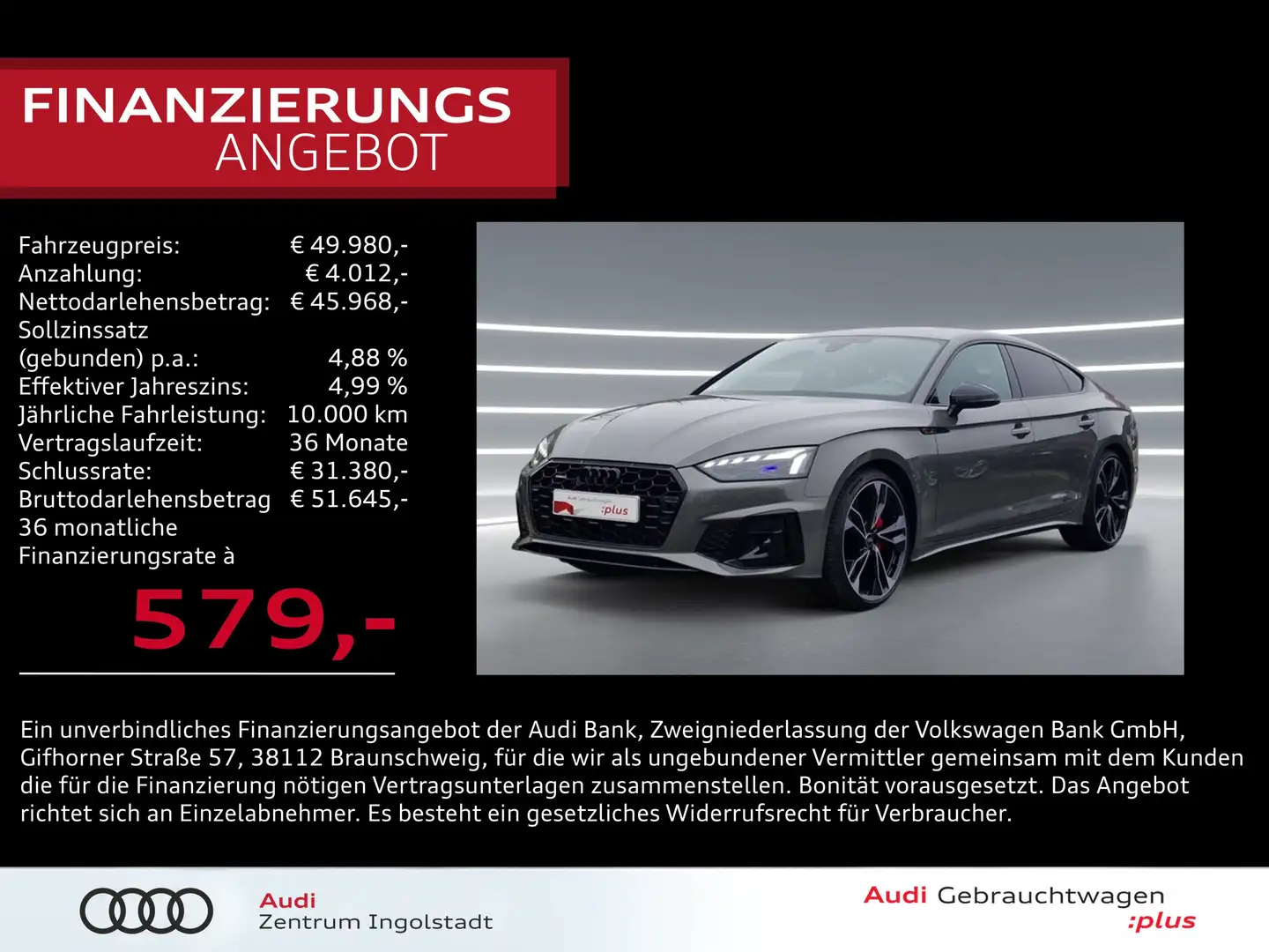 Audi A5 Sportback 40 TDI qu S line comp.edit.+ MATRIX Grau - 1