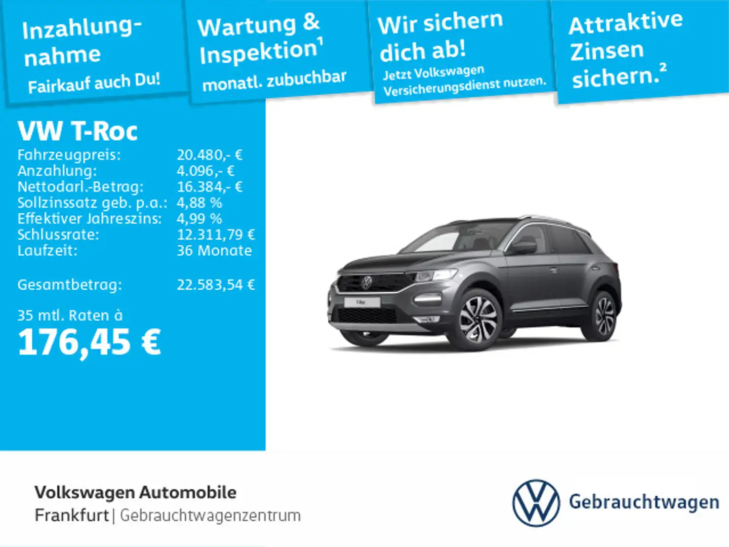 Volkswagen T-Roc 1.0 TSI Active Navi FrontAssist LaneAssist Grau - 1