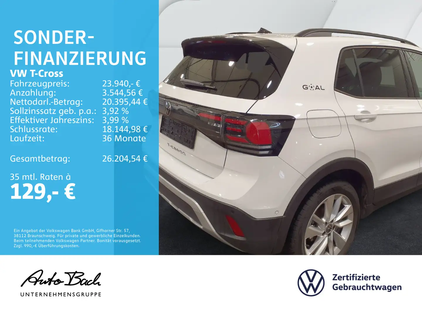 Volkswagen T-Cross 1.0 TSI DSG Goal, Navi, App-Connect, AHK Weiß - 2