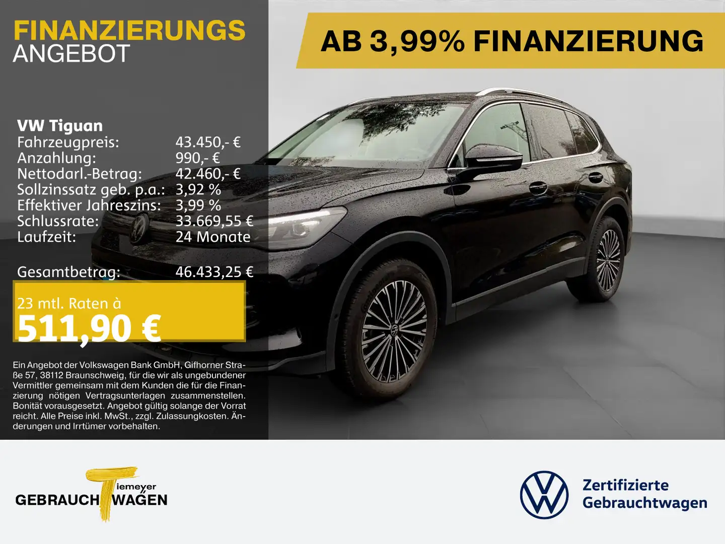 Volkswagen Tiguan 2.0 TDI DSG 4M 193PS ELEGANCE PANO AHK KA Schwarz - 1