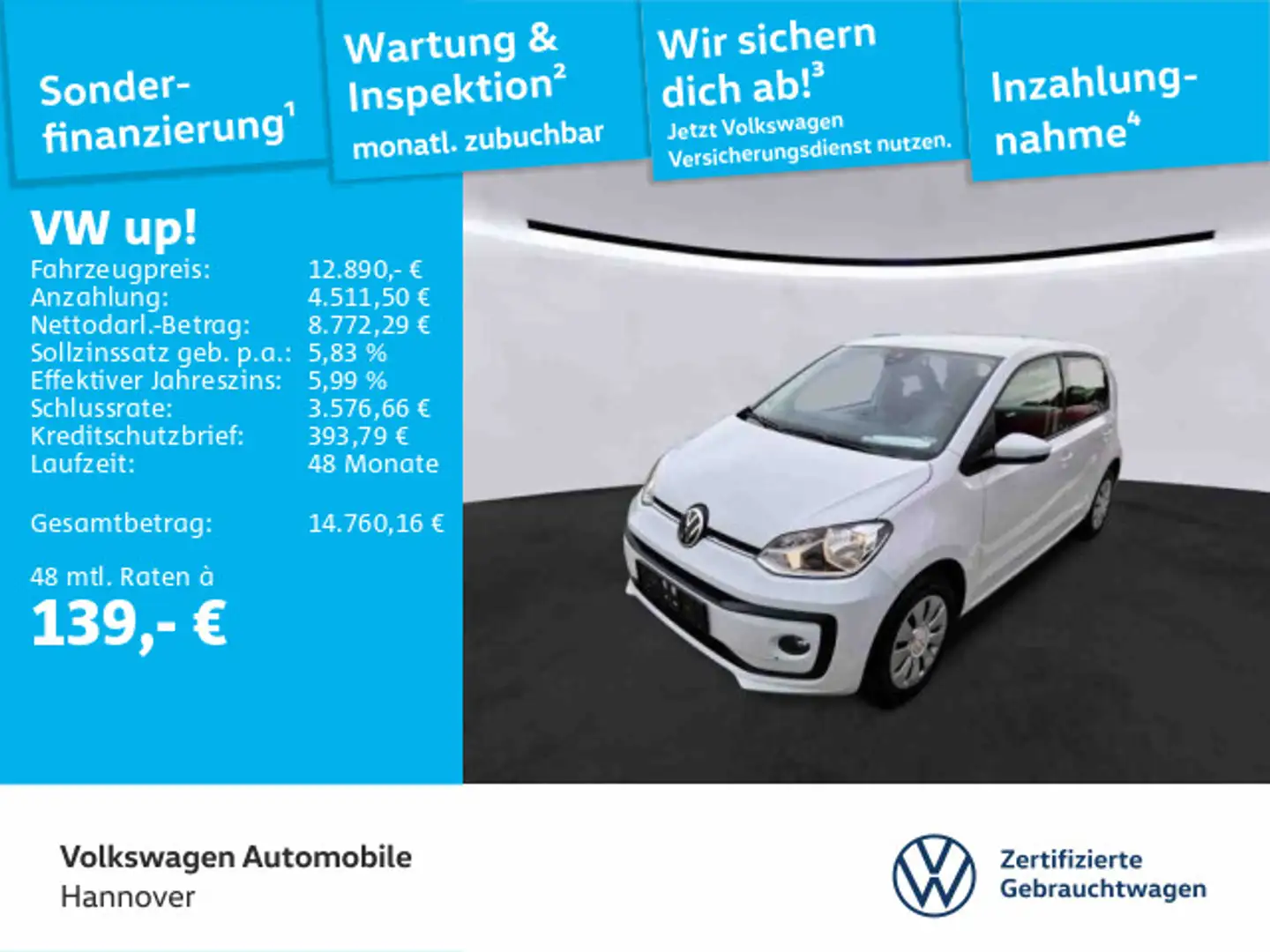 Volkswagen up! 1.0 move up! Kamera PDC SHZ Weiß - 1