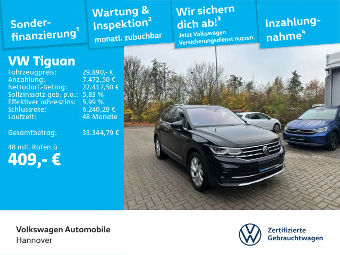 Volkswagen Tiguan 1.5 TSI DSG Elegance Navi Pano AHK LED Di Schwarz - 1
