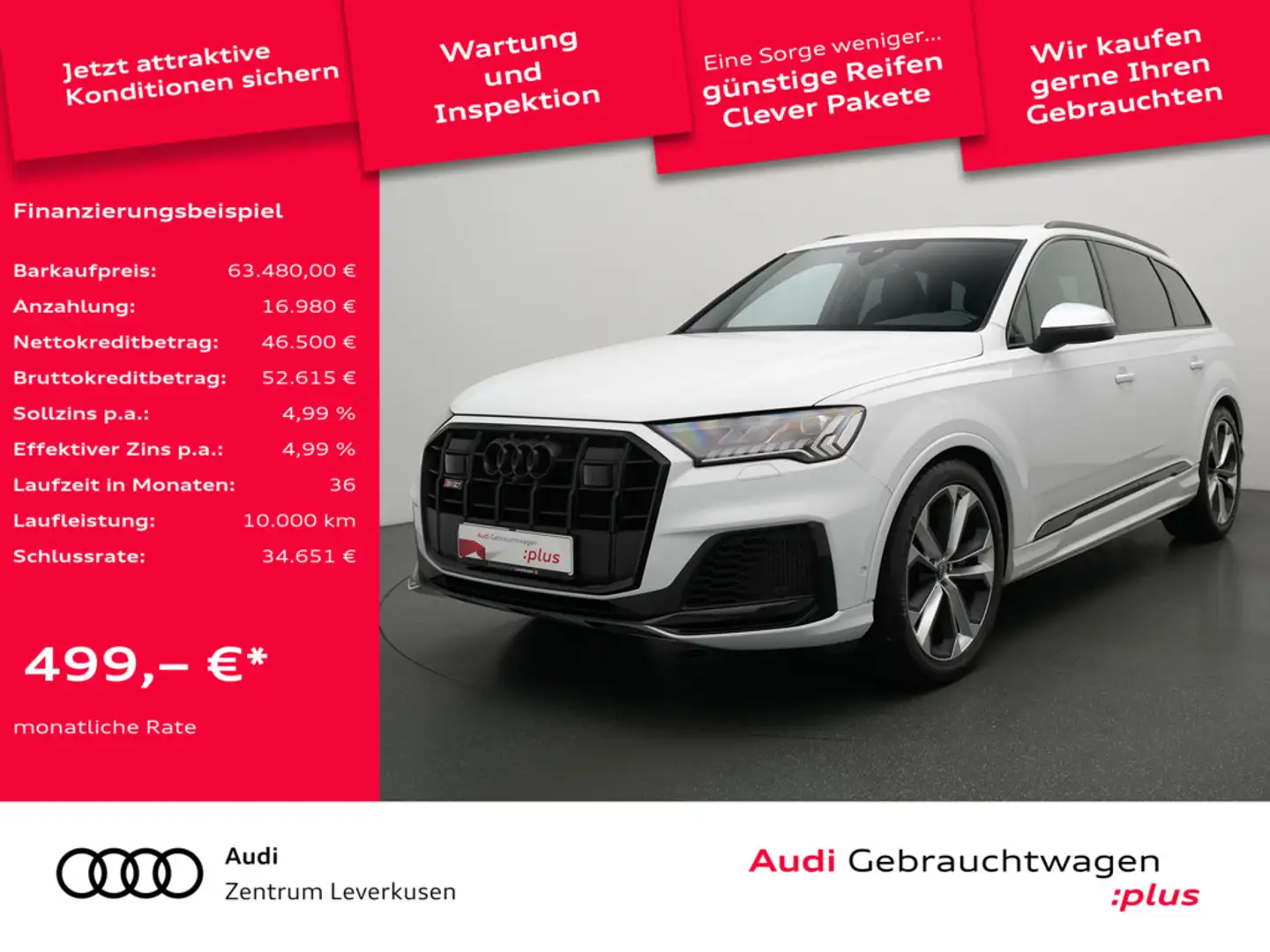 Audi SQ7 KAM SHZ LED AHK LUFT STANDHZ RAUTE NAVI PANO Schwarz - 1