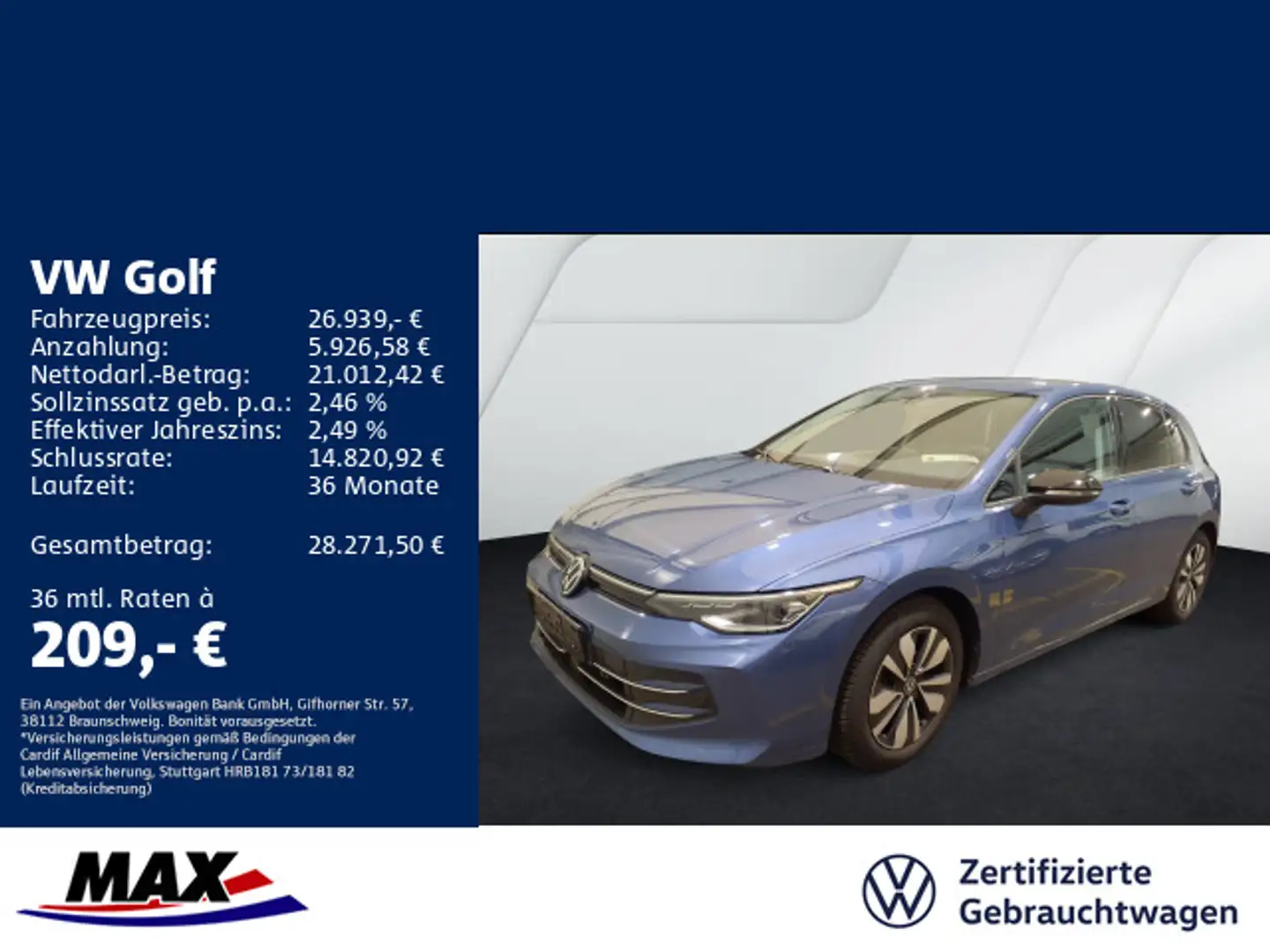 Volkswagen Golf VIII 1.5 eTSI DSG GOAL IQ.LIGHT+AHK+NAV+ACC Blau - 1