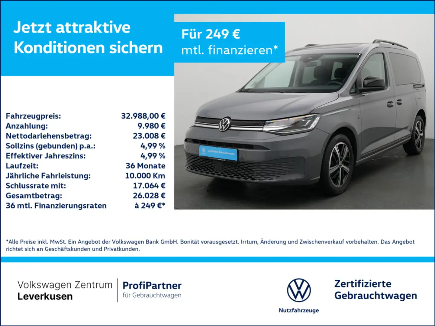 Volkswagen Caddy Dark Label DSG ACC PANO LED NAVI Grau - 1