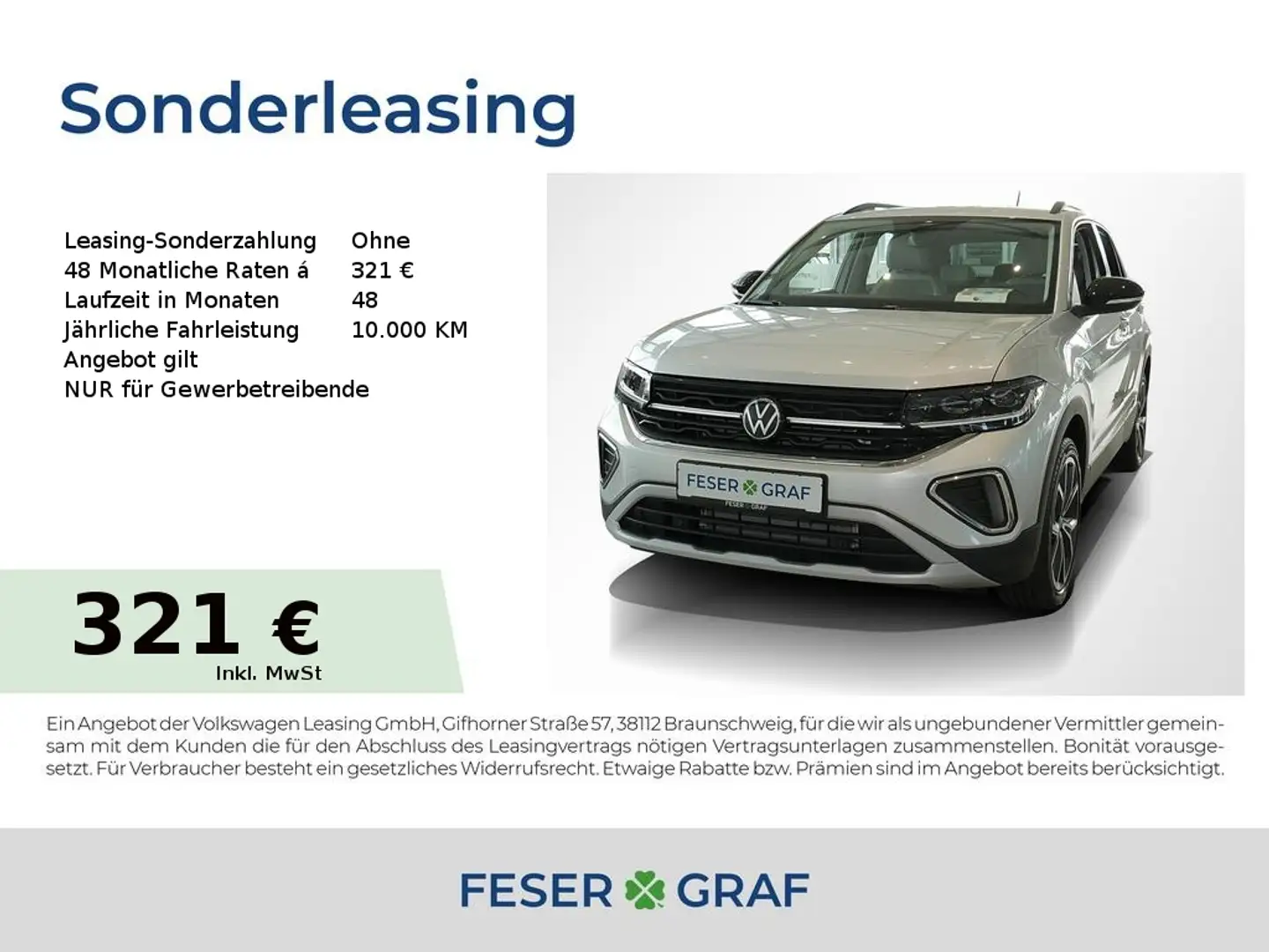 Volkswagen T-Cross Style 1.0 l TSI OPF Matrix AHK Navi Silber - 1