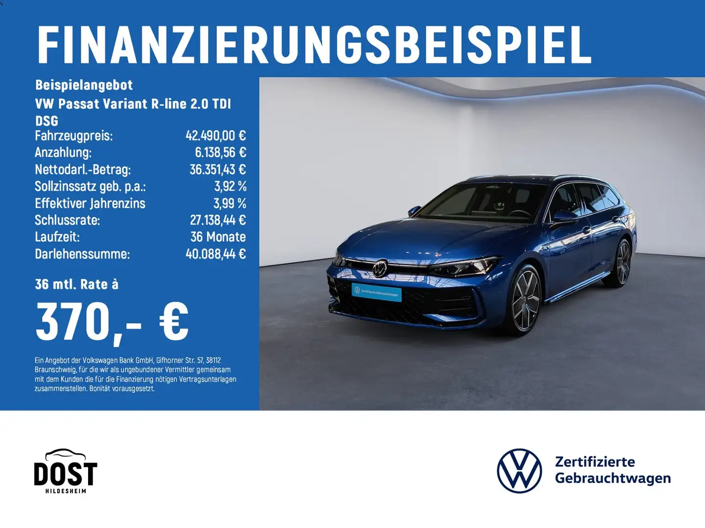 Volkswagen Passat Variant R-line 2.0 TDI DSG ACC+AHK+DAB+HuD Blau - 2