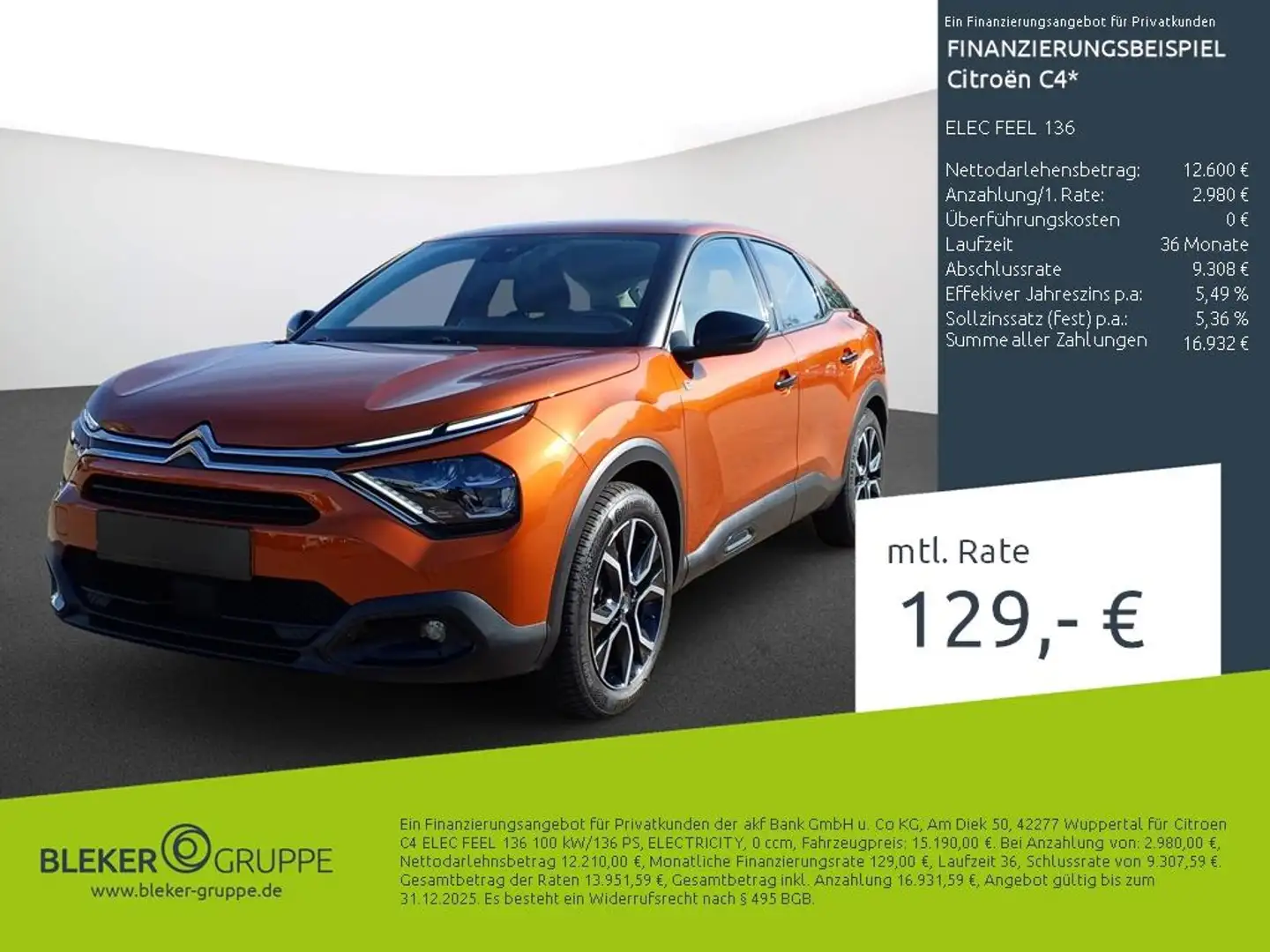 Citroen C4 ELEC FEEL 136 Orange - 2