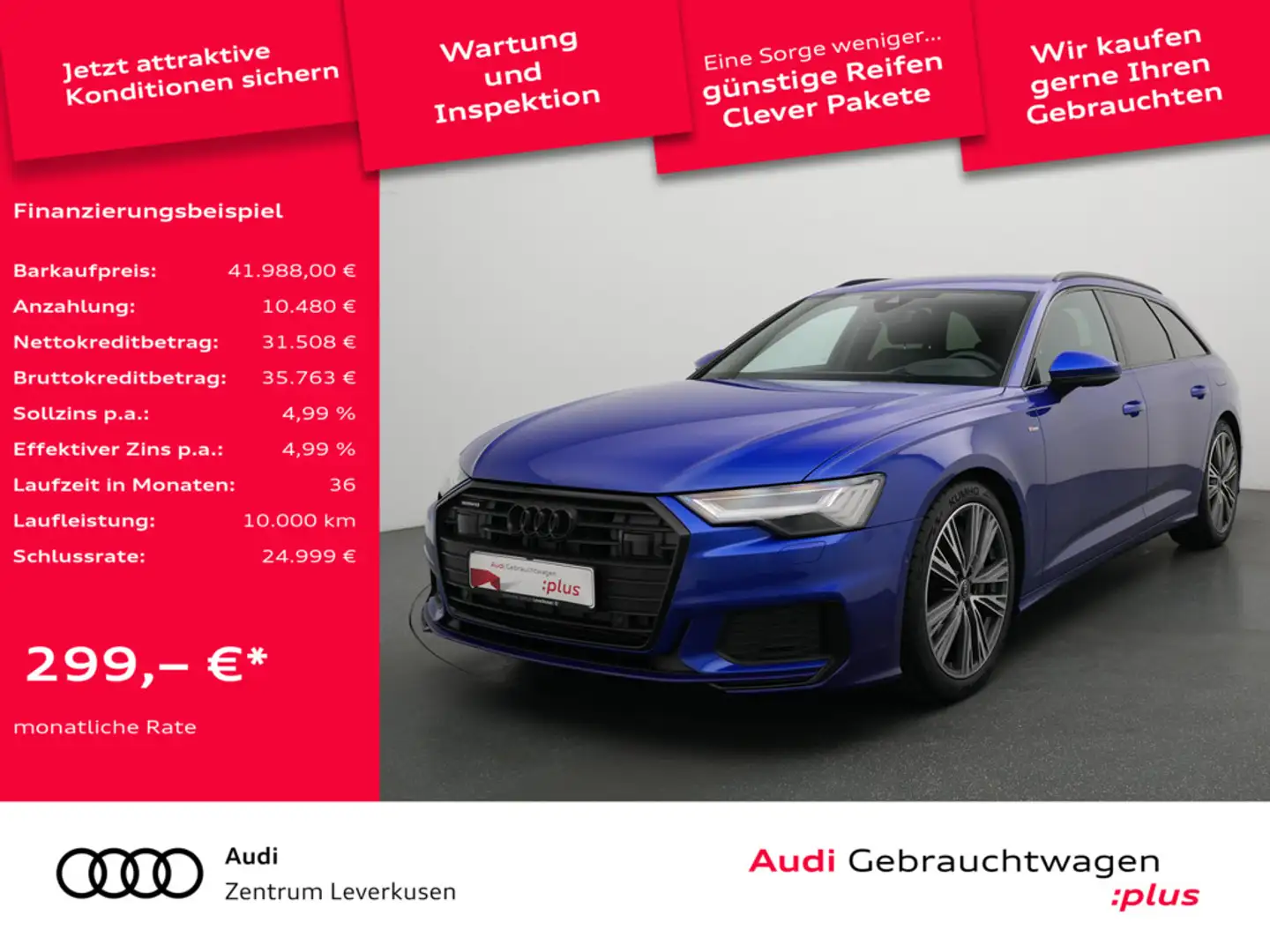 Audi A6 Avant e quattro S line MATRIX LEDER ACC HU Blau - 1