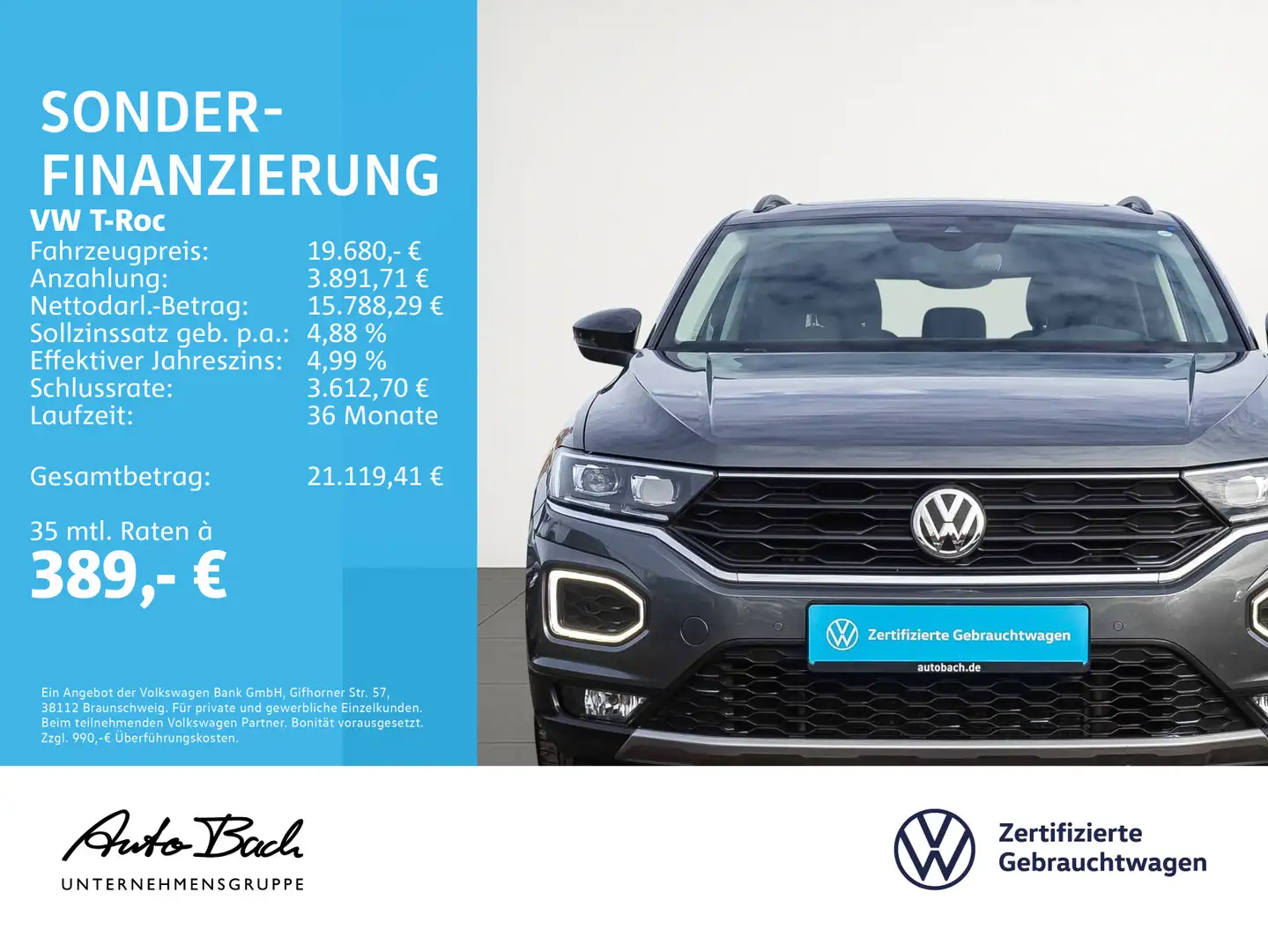 Volkswagen T-Roc 1.5TSI Style DSG Navi LED Panorama ACC AHK Gris - 2