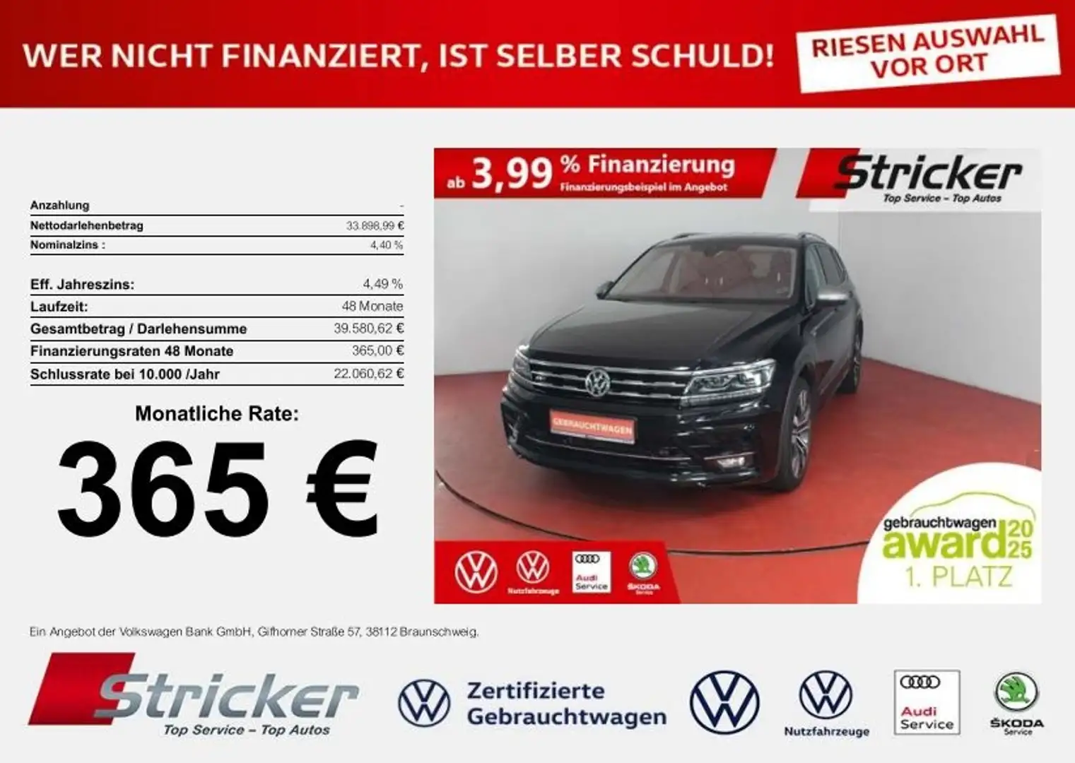 Volkswagen Tiguan Allspace R-Line 2.0 TDI DSG 4M 365,-ohne Anzahlung App-Con Schwarz - 1