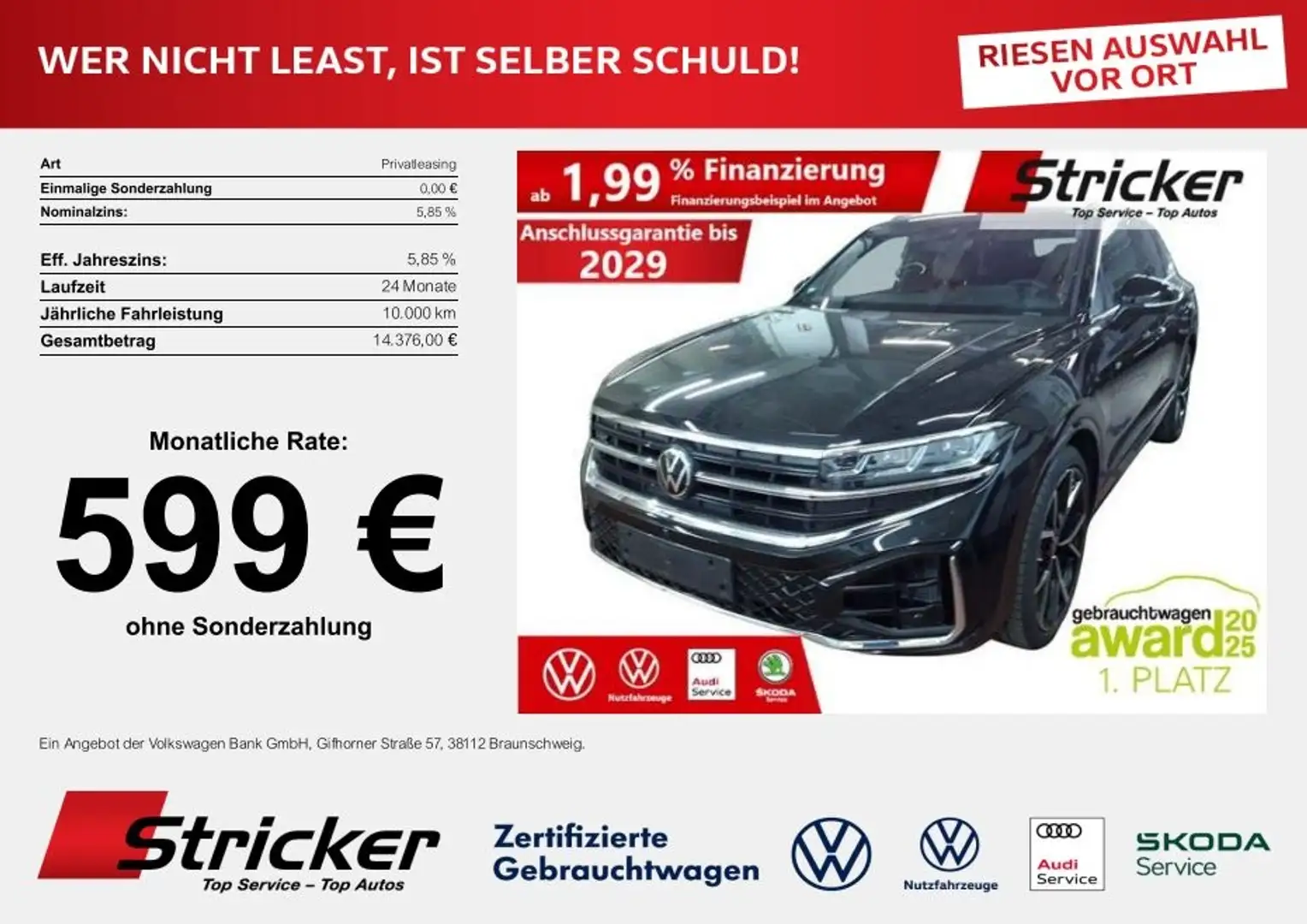 Volkswagen Touareg R-Line 3.0 TSI 599,-ohne Anzahlung Neu 121.400,- Negru - 1