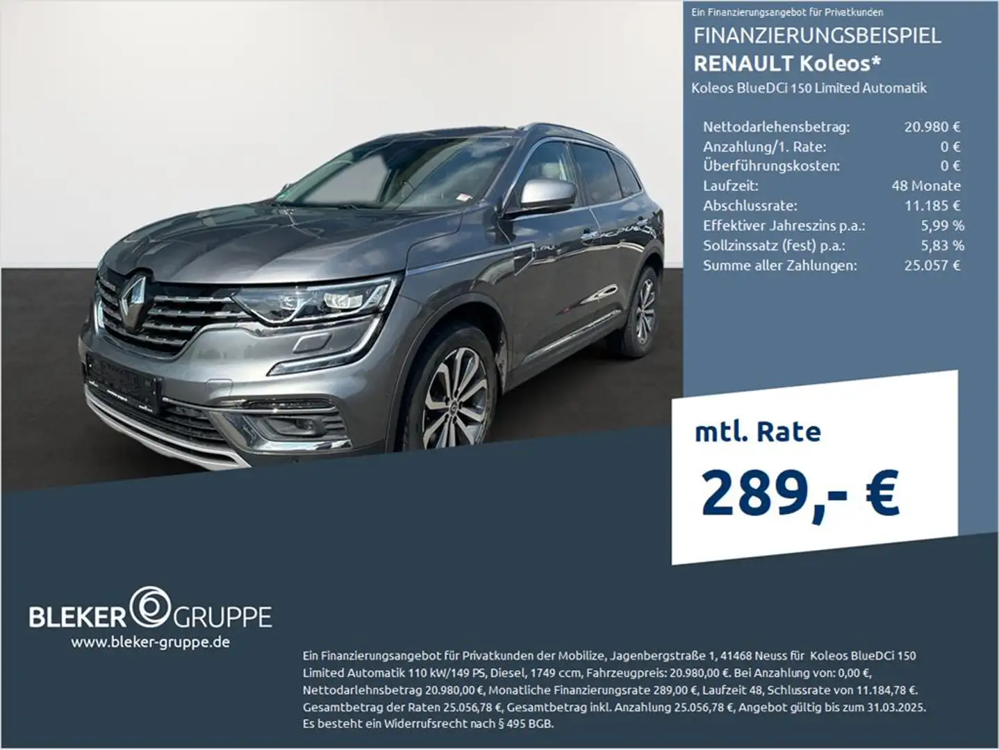 Renault Koleos Koleos II 1.7 BLUE dCi 150 Limited (EURO 6d-TEMP) Grau - 1