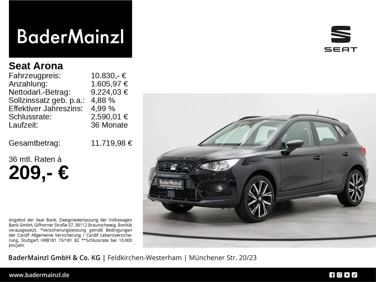 SEAT Arona 1.0 TGI Style Kamera CarPlay SHZ Schwarz - 1