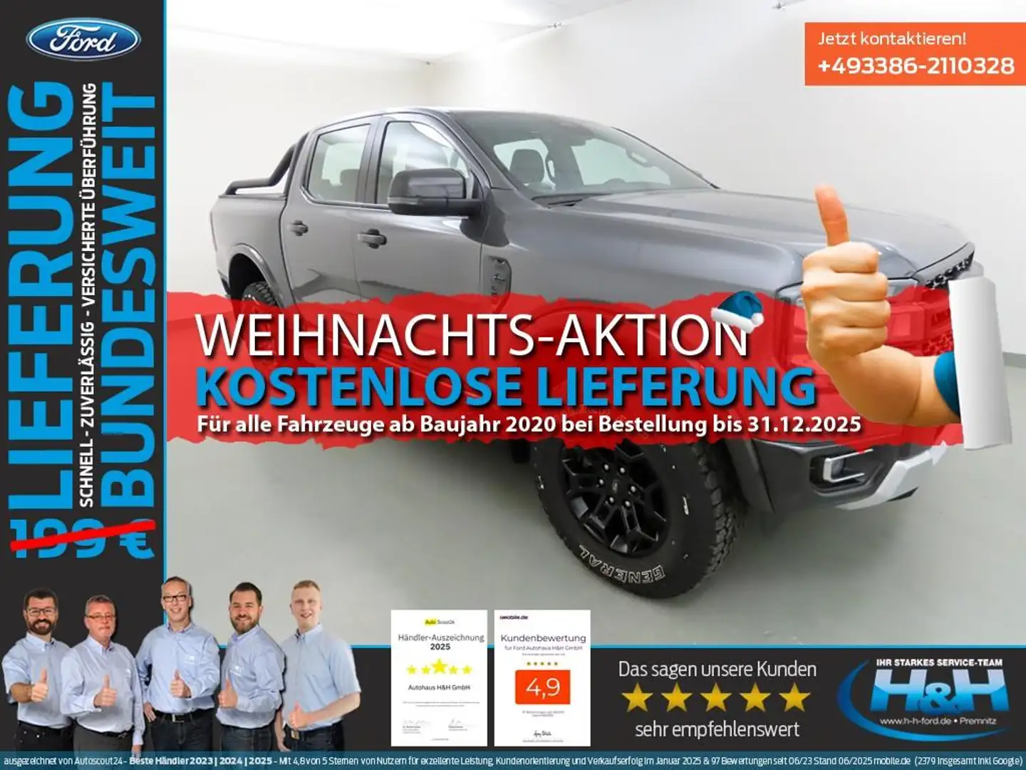 Ford Ranger 2.0 Aut 4x4 Tremor ACC+AHK+TechnPaket52 Grau - 1