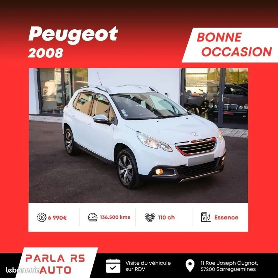Peugeot 2008 110ch boite automatique Blanc - 1