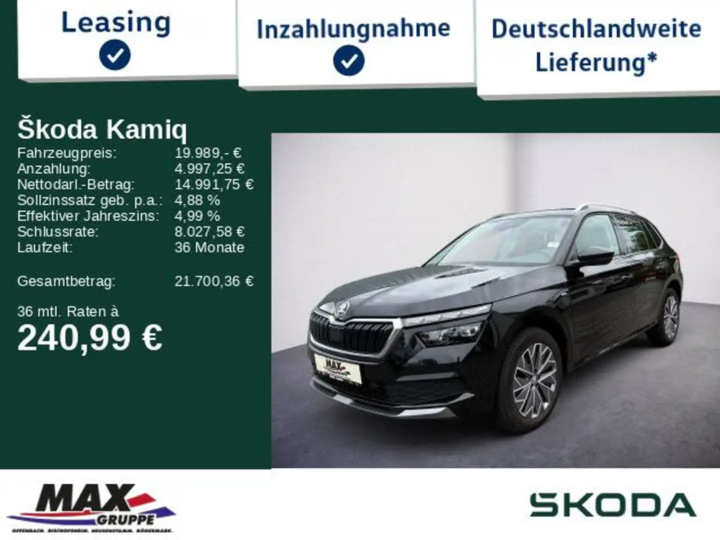 Skoda Kamiq 1.5 TSI Clever KESSY+KAM+ACC+NAVI+LED+ Schwarz - 1