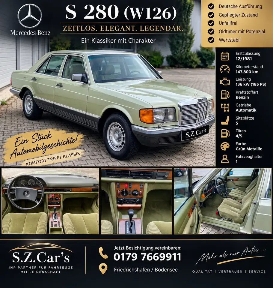 Mercedes-Benz S 280 SE280/Klima/1-Besitzer/Oldtimer, foto 1