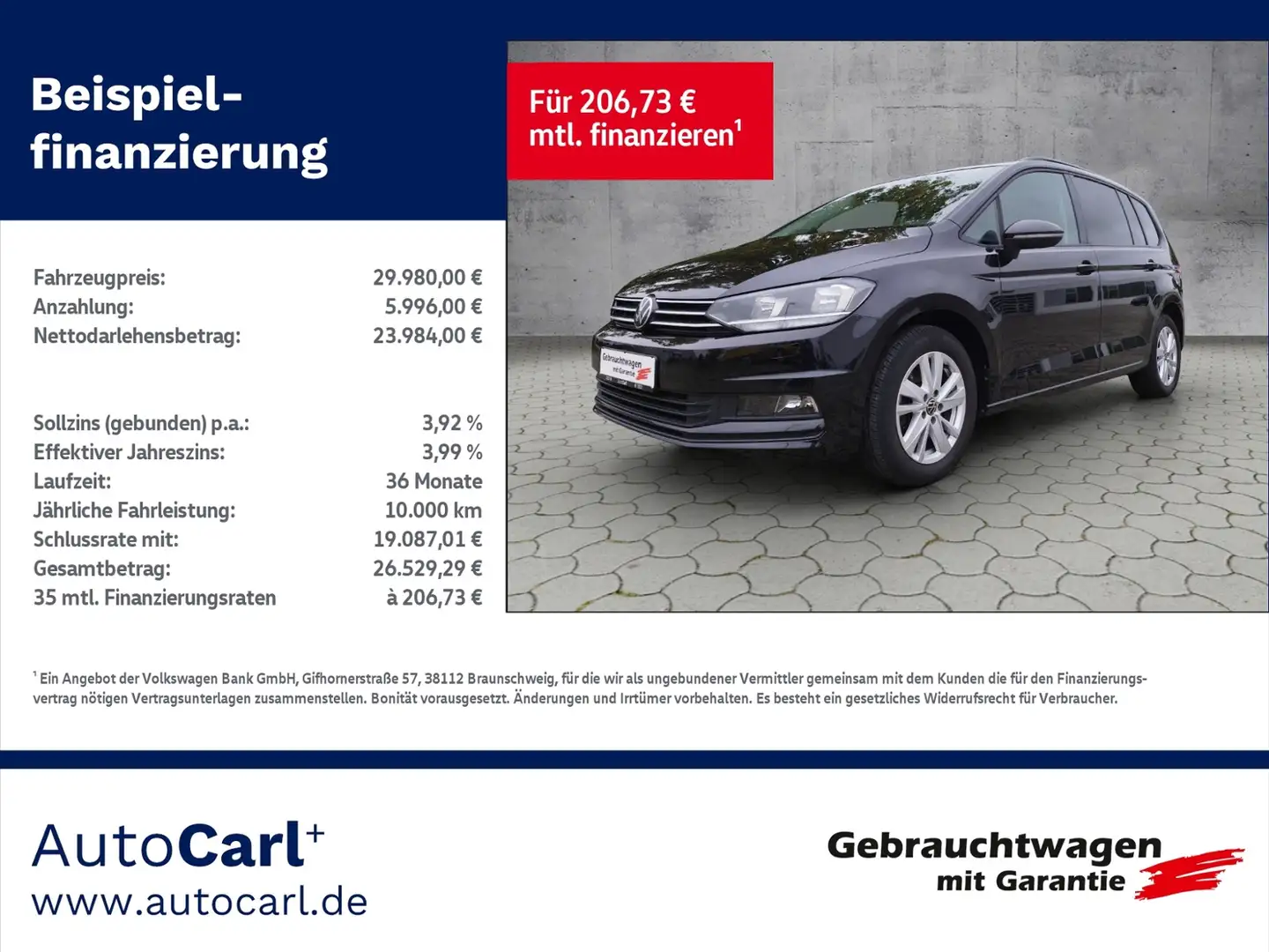 Volkswagen Touran Comfortline 1.5TSI DSG/AHK/ACC/Nebel/SHZ/Carplay Schwarz - 1