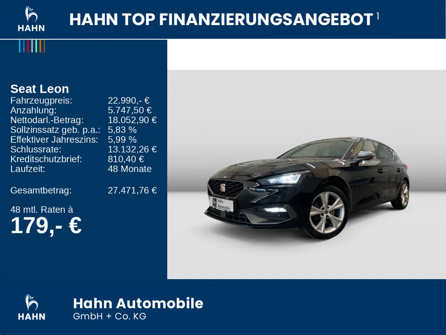 SEAT Leon 2.0 TDI FR DSG AHK Navi Kamera ACC LED PDC Zwart - 2