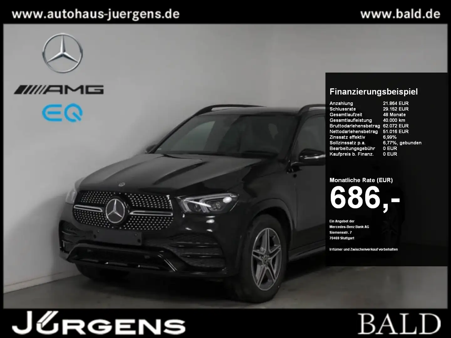 Mercedes-Benz GLE 300 d 4M AMG-Sport/Pano/AHK/Night/Totw/Memo Чорний - 1