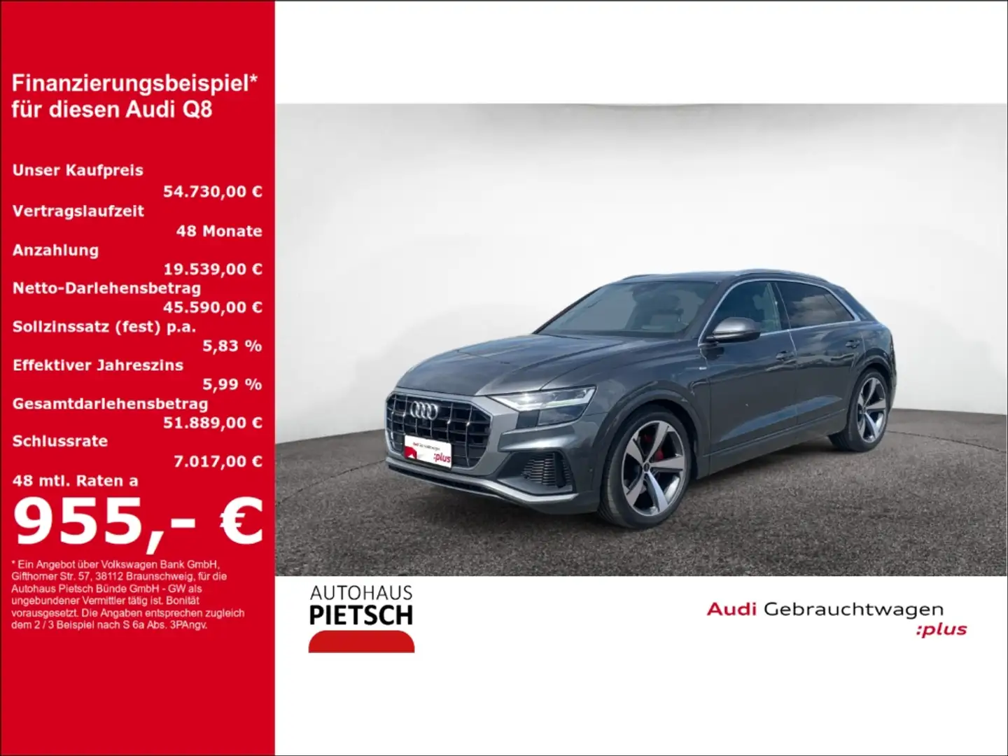 Audi Q8 50 TDI quattro S line NAVI HUD Luftfederung Pano Grau - 1