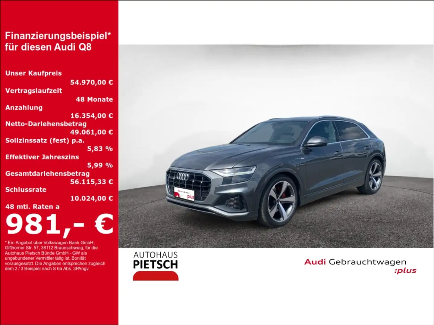 Audi Q8 50 TDI quattro S line NAVI HUD Luftfederung Pano Gris - 1